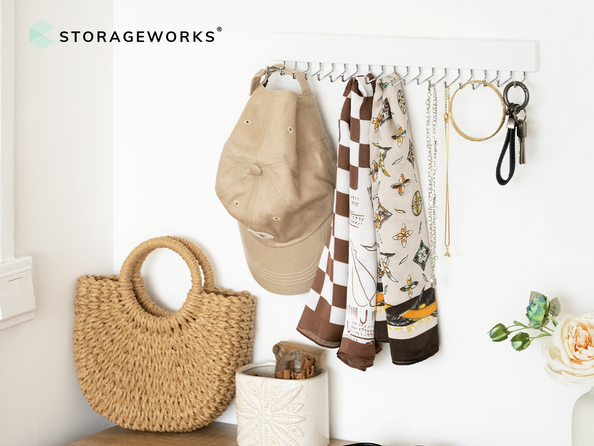 Tie Rack with Hooks, Wall-Mounted Wooden Hangers, 2 Pack