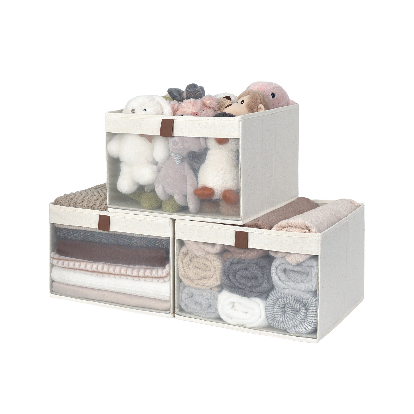 Fabric Closet Storage Bins with Clear Window, Set of 3
