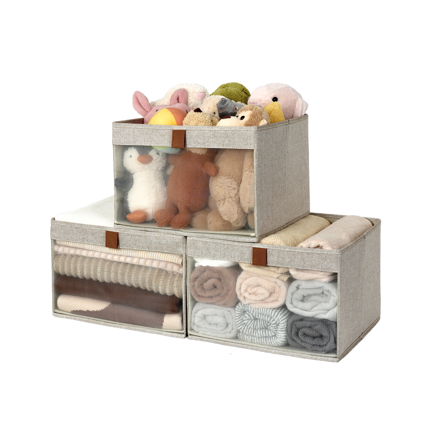 Fabric Closet Storage Bins with Clear Window, Set of 3