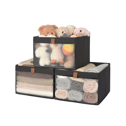 Fabric Closet Storage Bins with Clear Window, Set of 3