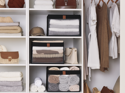 Fabric Closet Storage Bins with Clear Window, Set of 3