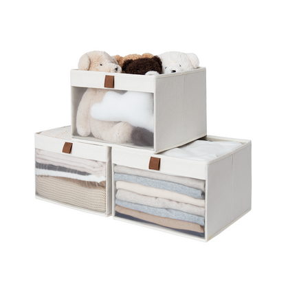 Fabric Closet Storage Bins with Clear Window, Set of 3