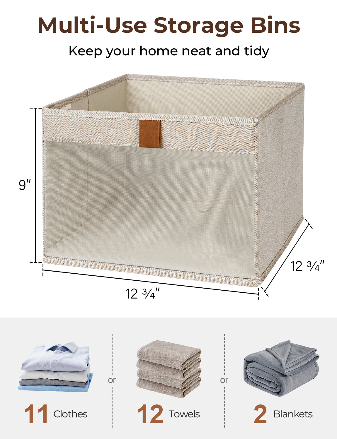 Fabric Closet Storage Bins with Clear Window, Set of 3