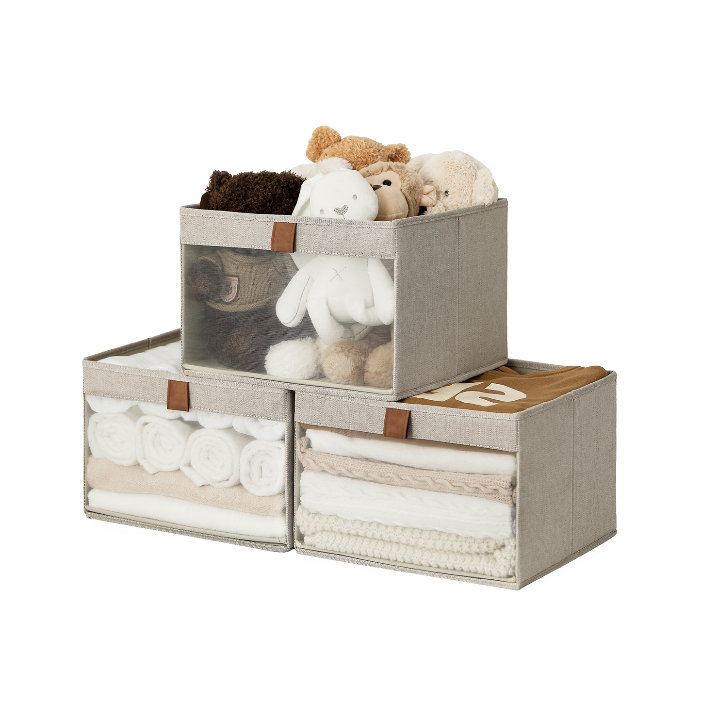 Fabric Closet Storage Bins with Clear Window, Set of 3