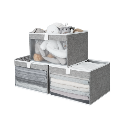 Fabric Closet Storage Bins with Clear Window, Set of 3