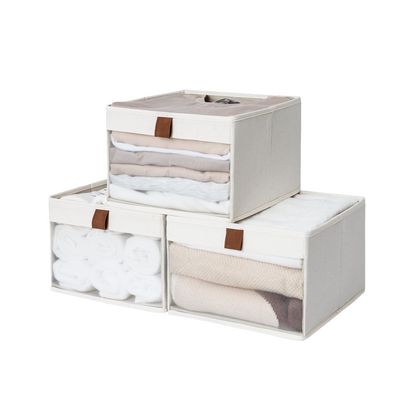 Fabric Closet Storage Bins with Clear Window, Set of 3