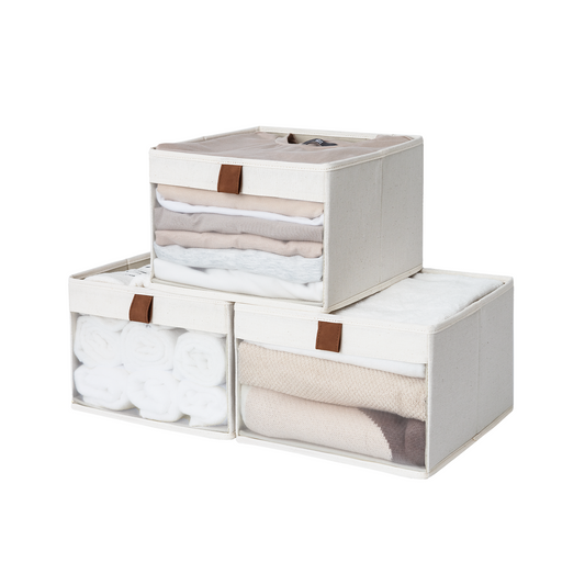 Fabric Closet Storage Bins with Clear Window, Set of 3