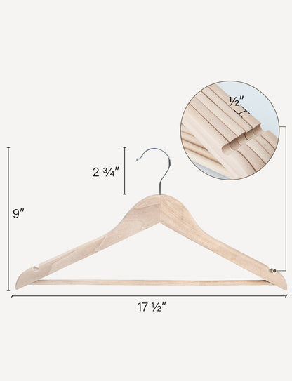 Wood Clothes Hangers for Shirts, Jackets, Pants, Suits, Sweaters