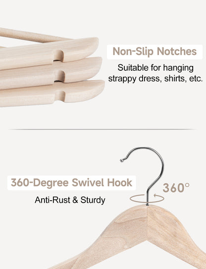 Wood Clothes Hangers for Shirts, Jackets, Pants, Suits, Sweaters