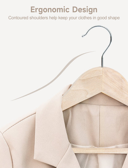Wood Clothes Hangers for Shirts, Jackets, Pants, Suits, Sweaters