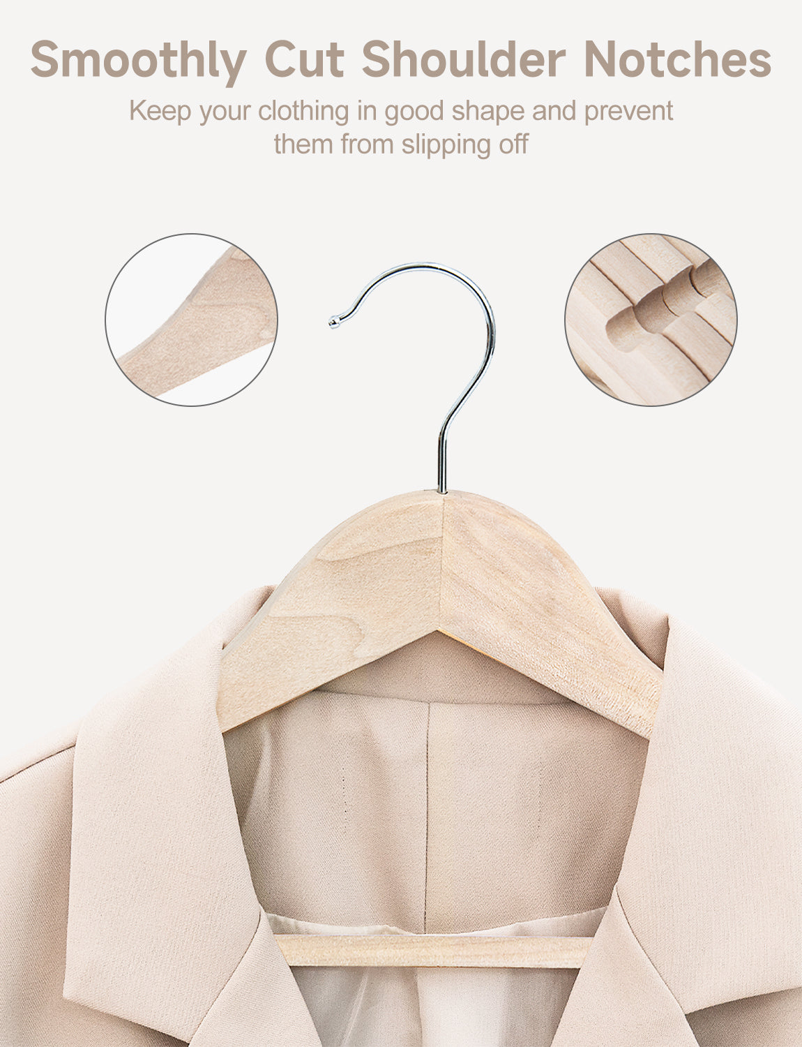 Wood Clothes Hangers for Shirts, Jackets, Pants, Suits, Sweaters