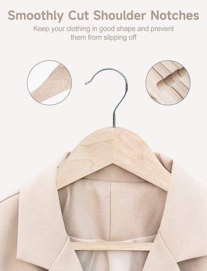 Wood Clothes Hangers for Shirts, Jackets, Pants, Suits, Sweaters
