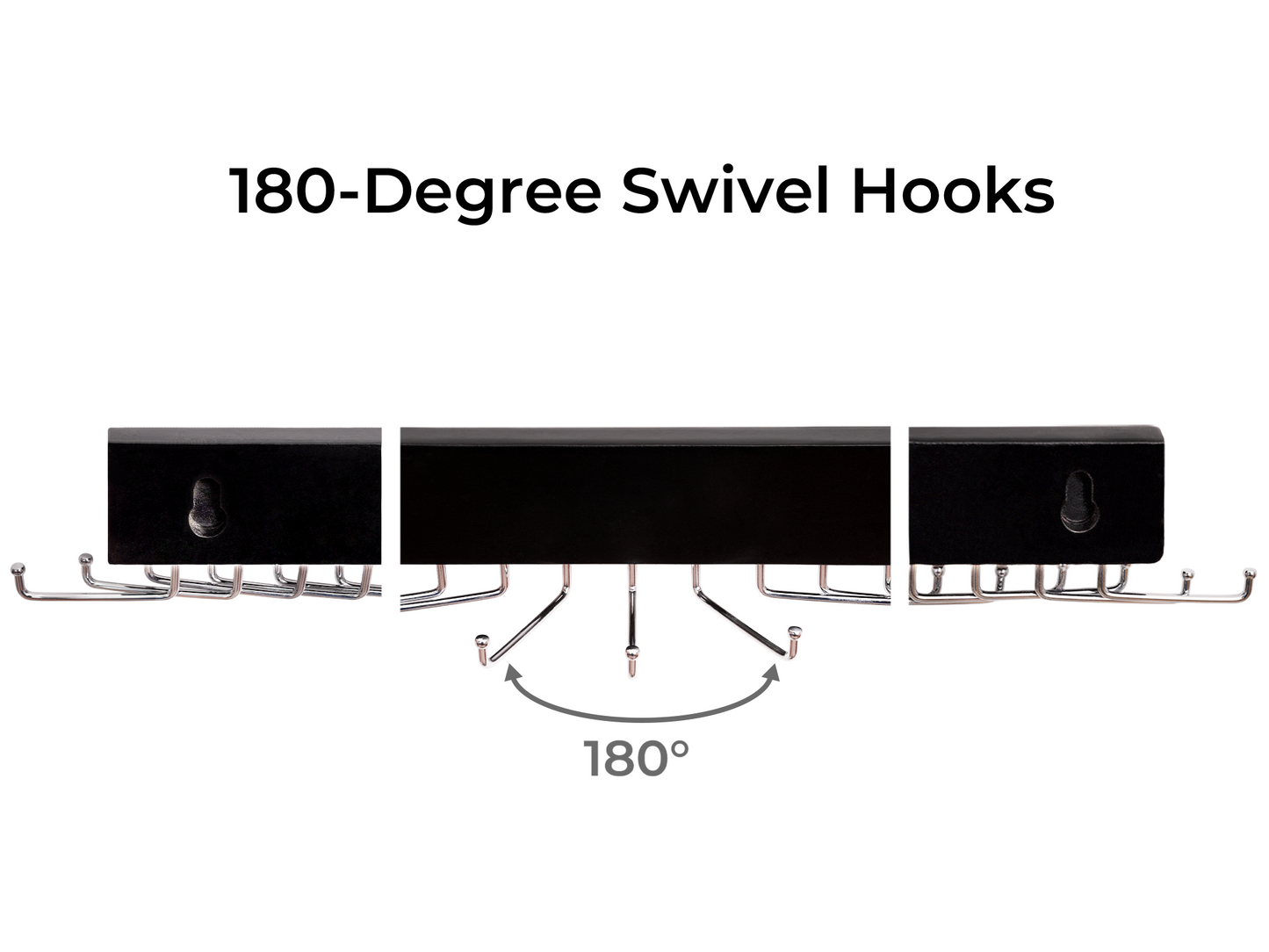 Tie Rack with Hooks, Wall-Mounted Wooden Hangers, 2 Pack