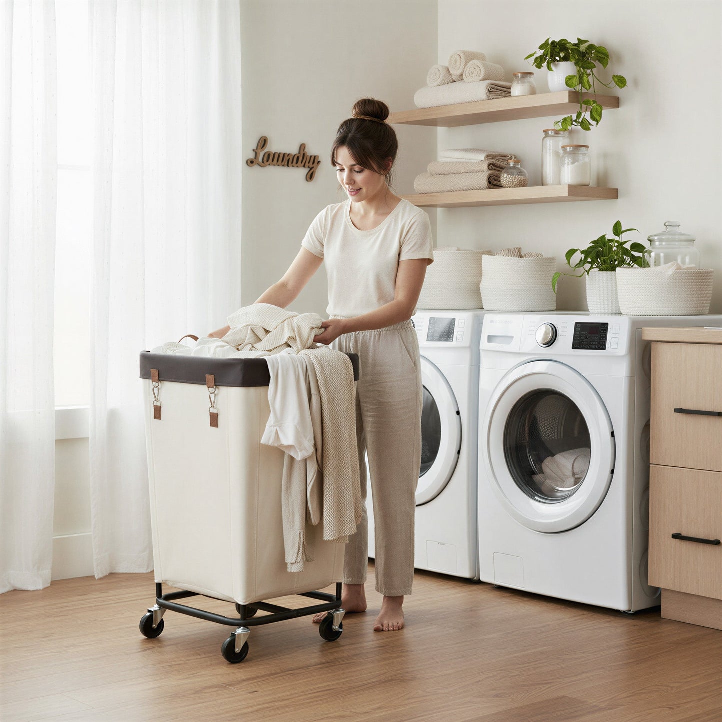 Large Rolling Laundry Basket with Wheels