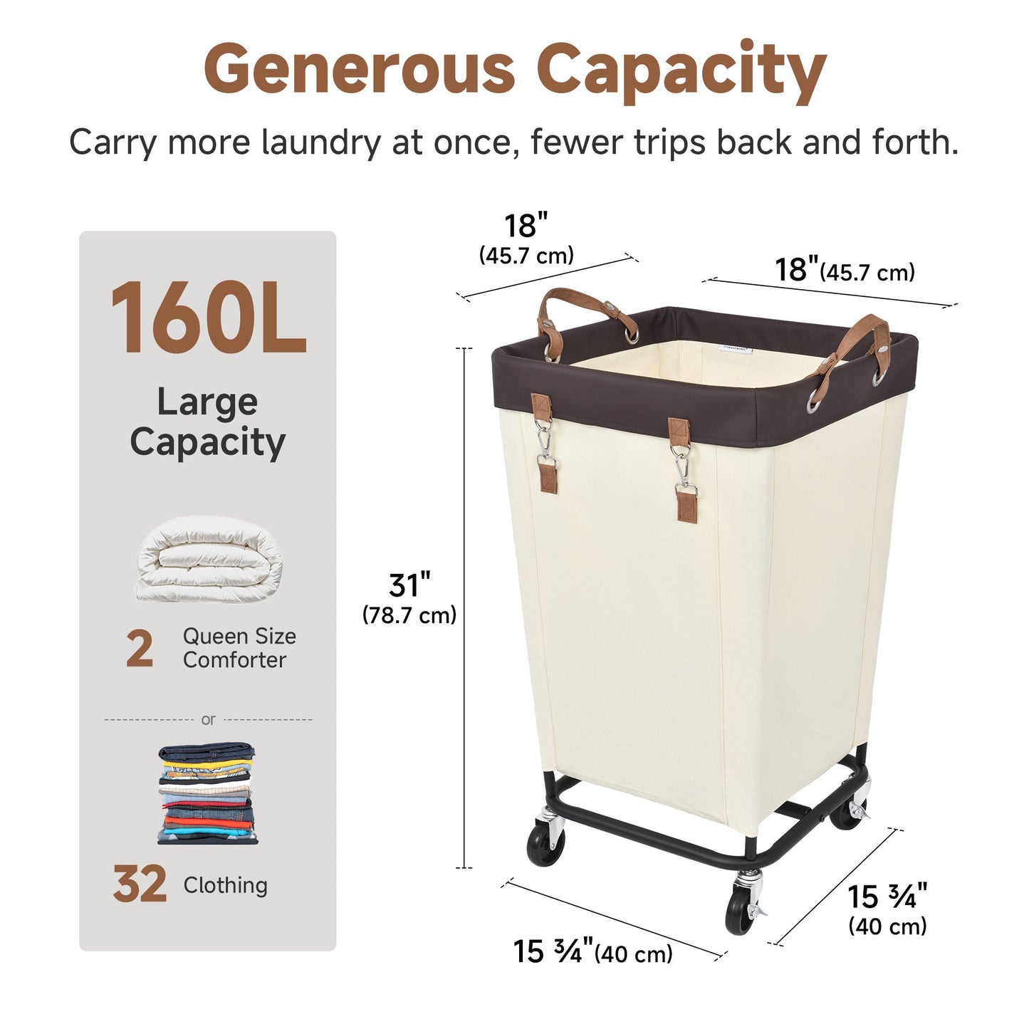 Large Rolling Laundry Basket with Wheels