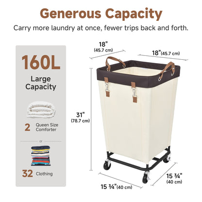 Large Rolling Laundry Basket with Wheels