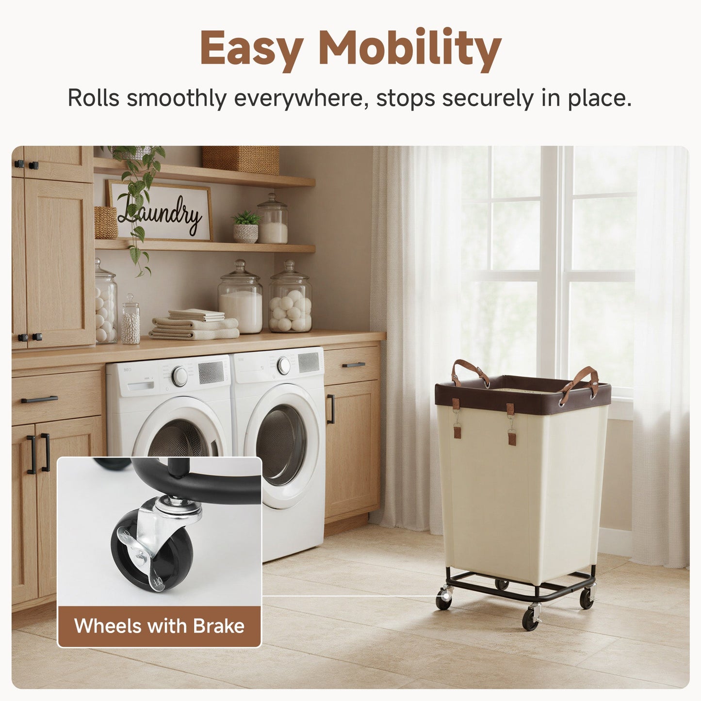 Large Rolling Laundry Basket with Wheels