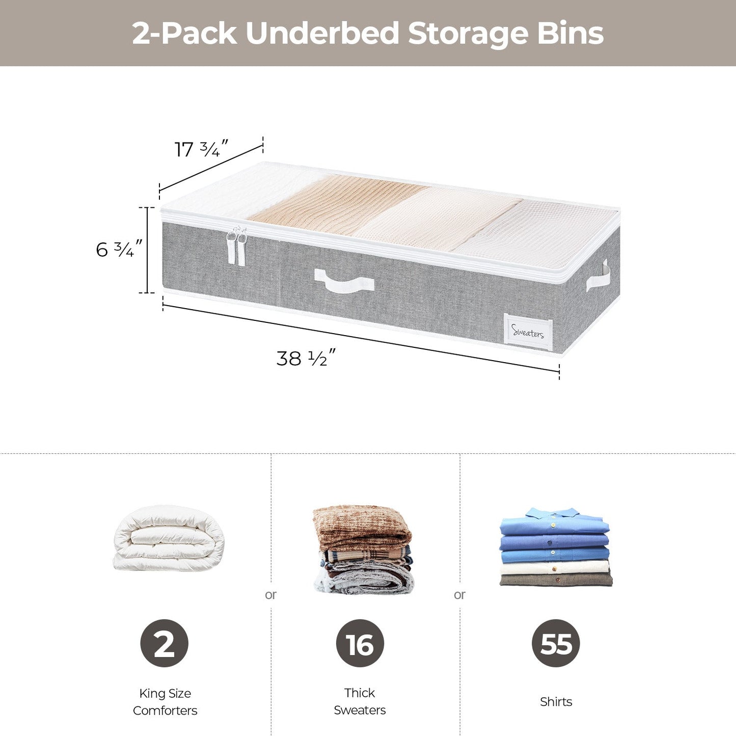 Fabric Under Bed Storage Bins with Lid, 2 Pack