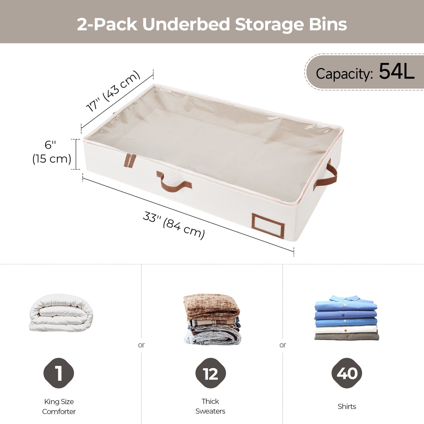Fabric Under Bed Storage Bins with Lid, 2 Pack