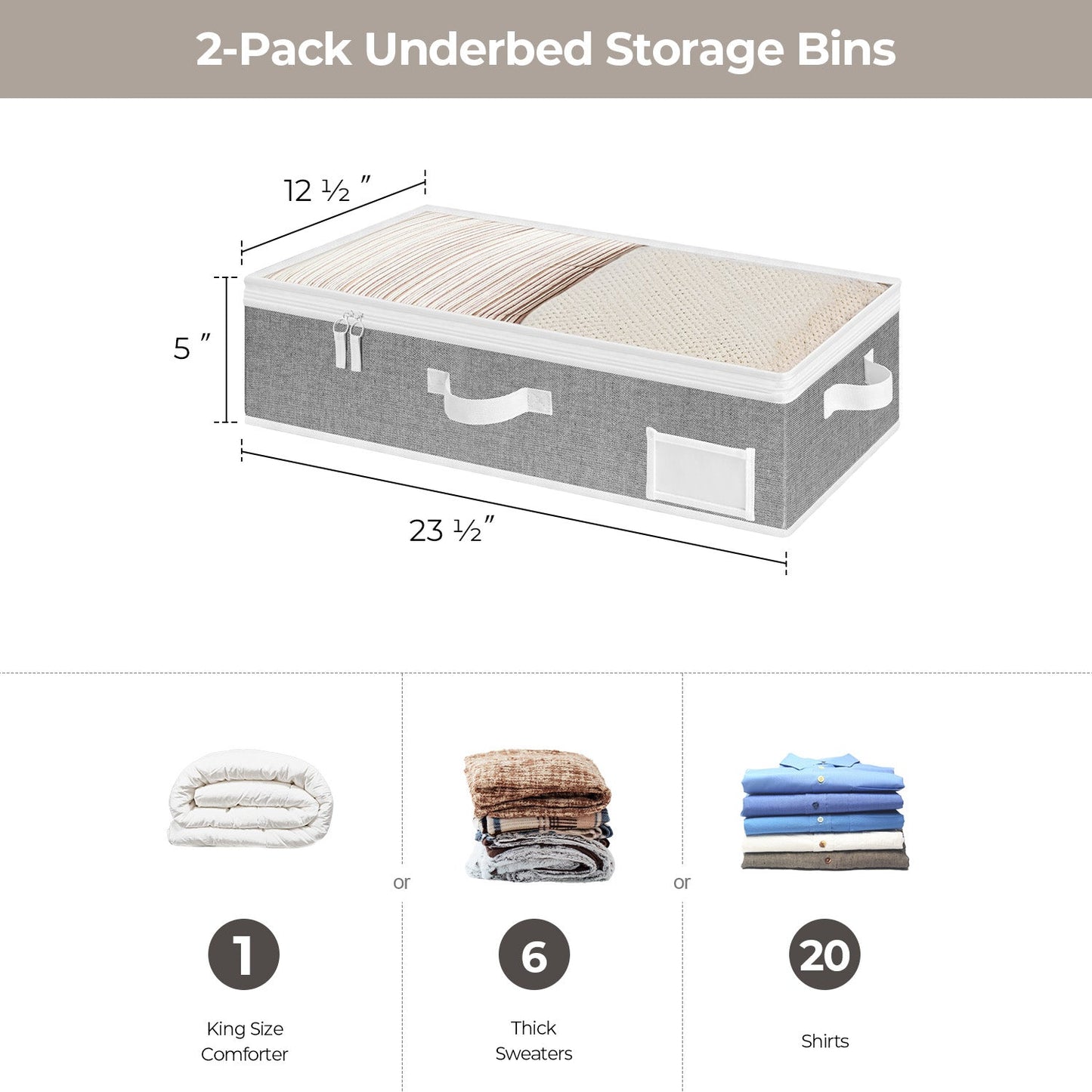 Fabric Under Bed Storage Bins with Lid, 2 Pack