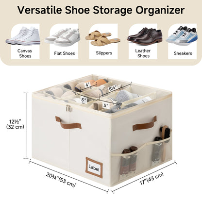 Closet Shoe Organizer with Label Holder, Fits up to 12 Pairs, Set of 2
