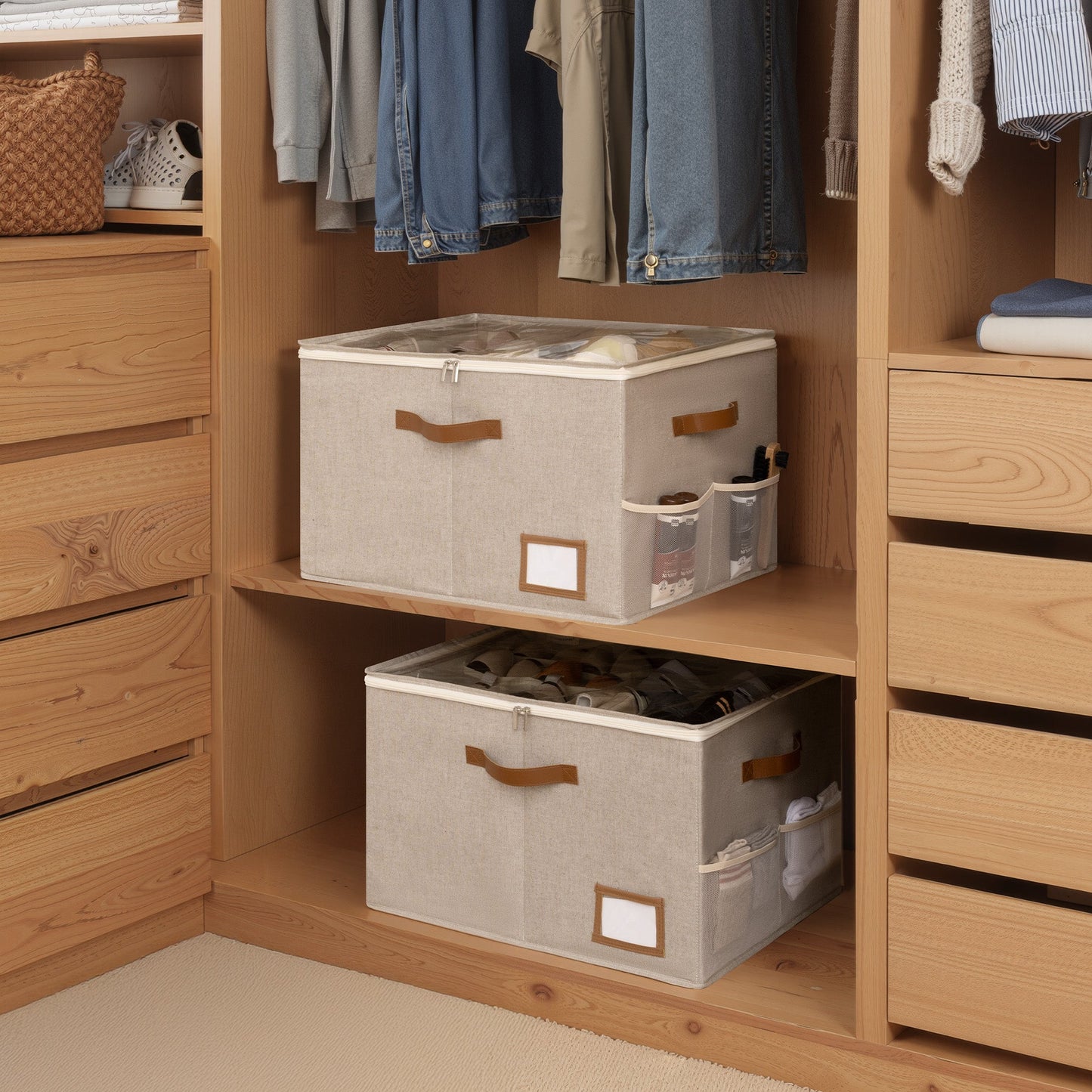Closet Shoe Organizer with Label Holder, Fits up to 12 Pairs, Set of 2